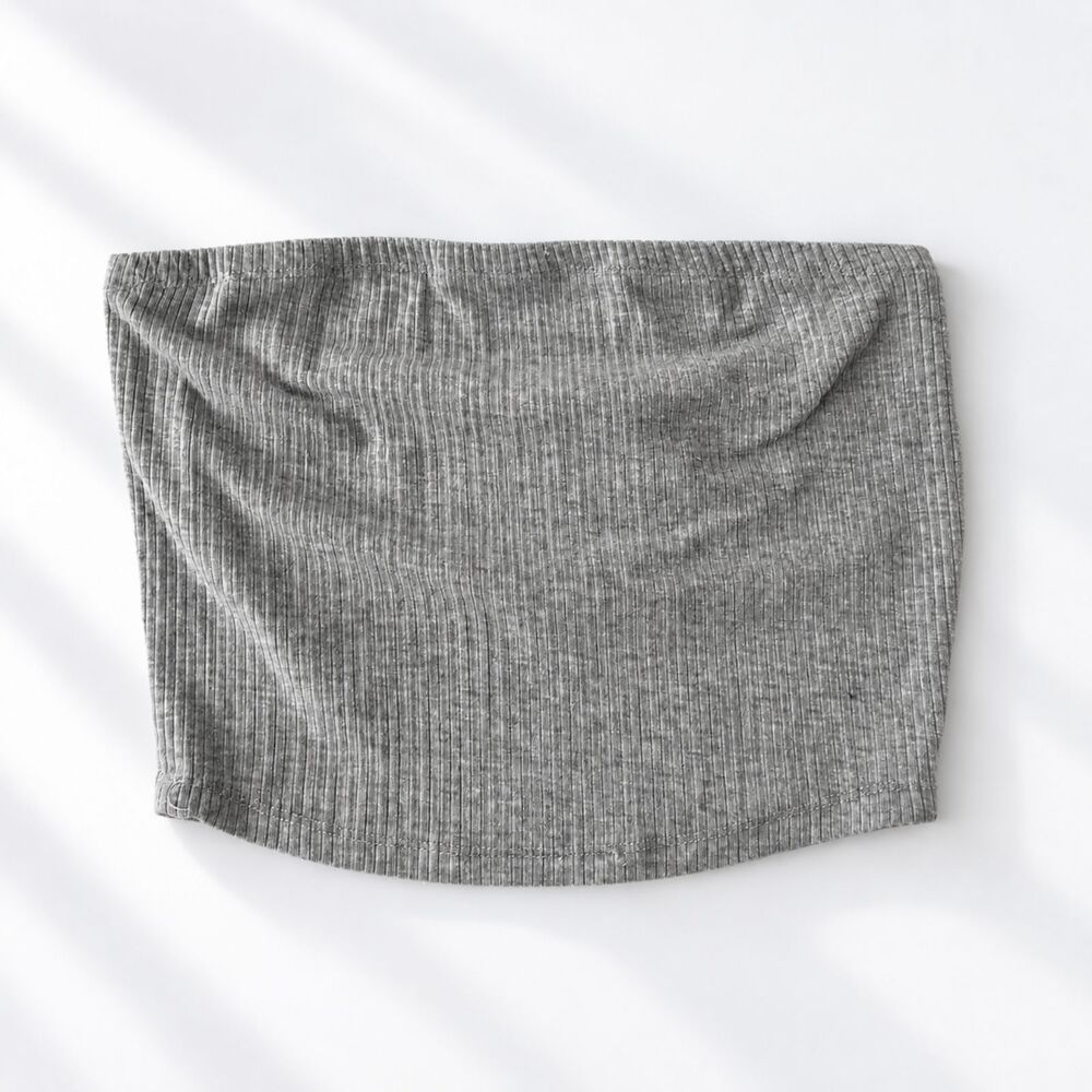 Grey Ribbed Tube Crop Top Medium